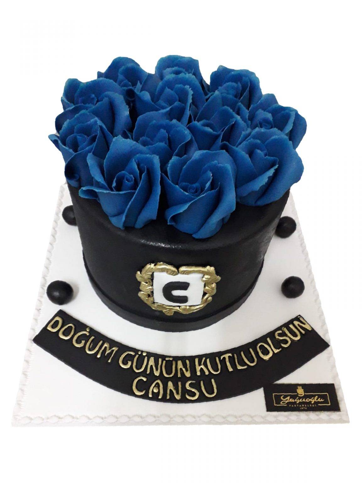 Siyah Kaplamalı Mavi Gül Pasta Yağcıoğlu Pastaneleri